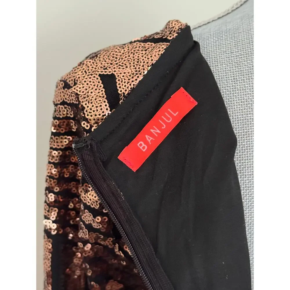 Banjul Faux Wrap Black Rose Gold Sequence Cocktail Party Dress Women's Size S - Picture 7 of 13